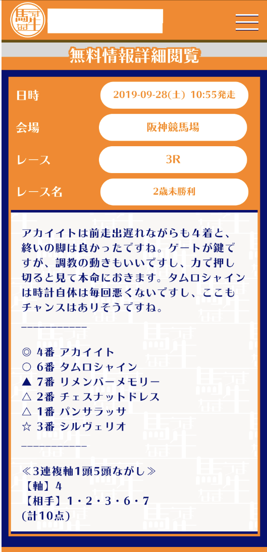 馬生の9月28日の予想